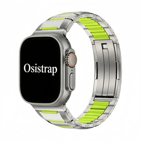 Osistrap Premium Silver-Green Two-Tone Stainless Steel Silicone Inlaid Watch Band, Rugged Sport Metal Link Bracelet for Men, Compatible With Apple Watch 38/40/41/42/44/45/46/49mm Series 1-11, SE & Ultra