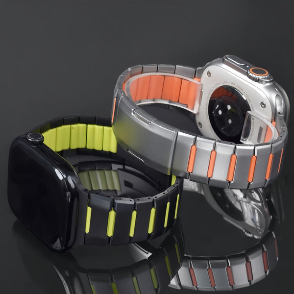 Osistrap Premium Two-Tone Stainless Steel Silicone Inlaid Watch Band, Rugged Sport Metal Link Bracelet for Men, Compatible With Apple Watch 38/40/41/42/44/45/46/49mm Series 1-11, SE & Ultra