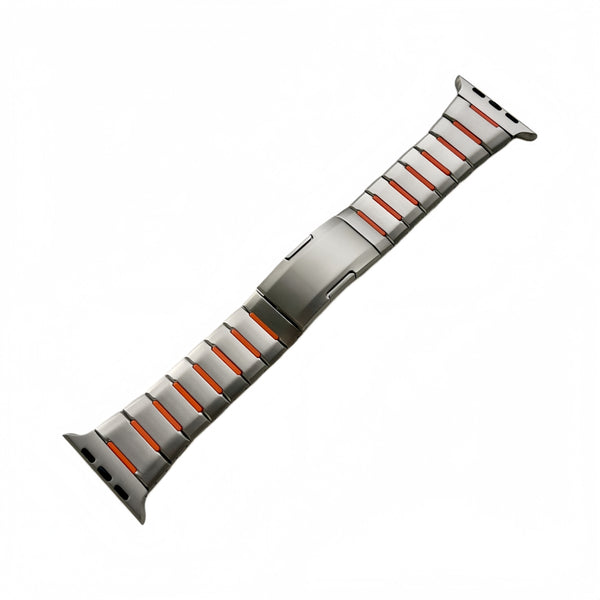 Osistrap Premium Silver-Orange Two-Tone Stainless Steel Silicone Inlaid Watch Band, Rugged Sport Metal Link Bracelet for Men, Compatible With Apple Watch 38/40/41/42/44/45/46/49mm Series 1-11, SE & Ultra