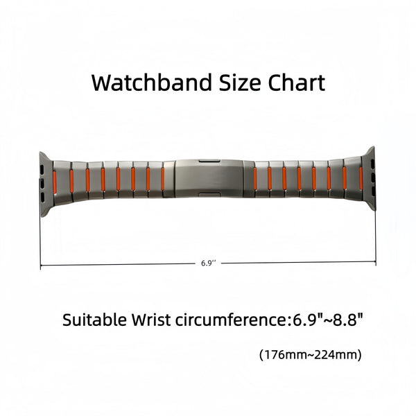 Osistrap Premium Silver-Orange Two-Tone Stainless Steel Silicone Inlaid Watch Band, Rugged Sport Metal Link Bracelet for Men, Compatible With Apple Watch 38/40/41/42/44/45/46/49mm Series 1-11, SE & Ultra
