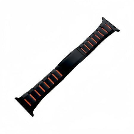 Osistrap Premium Black-Orange Two-Tone Stainless Steel Silicone Inlaid Watch Band, Rugged Sport Metal Link Bracelet for Men, Compatible With Apple Watch 38/40/41/42/44/45/46/49mm Series 1-11, SE & Ultra