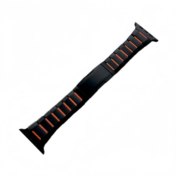 Osistrap Premium Black-Orange Two-Tone Stainless Steel Silicone Inlaid Watch Band, Rugged Sport Metal Link Bracelet for Men, Compatible With Apple Watch 38/40/41/42/44/45/46/49mm Series 1-11, SE & Ultra