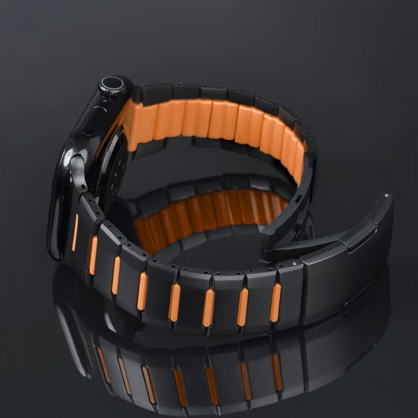 Osistrap Premium Two-Tone Stainless Steel Silicone Inlaid Watch Band, Rugged Sport Metal Link Bracelet for Men, Compatible With Apple Watch 38/40/41/42/44/45/46/49mm Series 1-11, SE & Ultra
